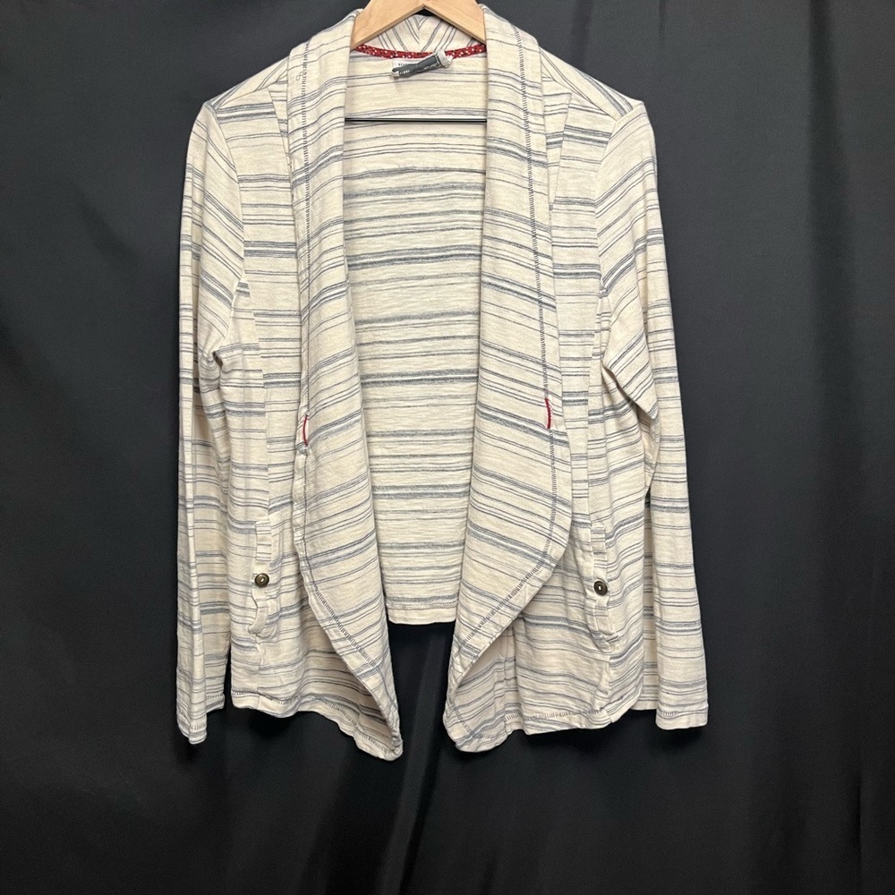 Saturday Sunday Anthropologie striped Cream and Gray Open Cardigan - Picture 3 of 9
